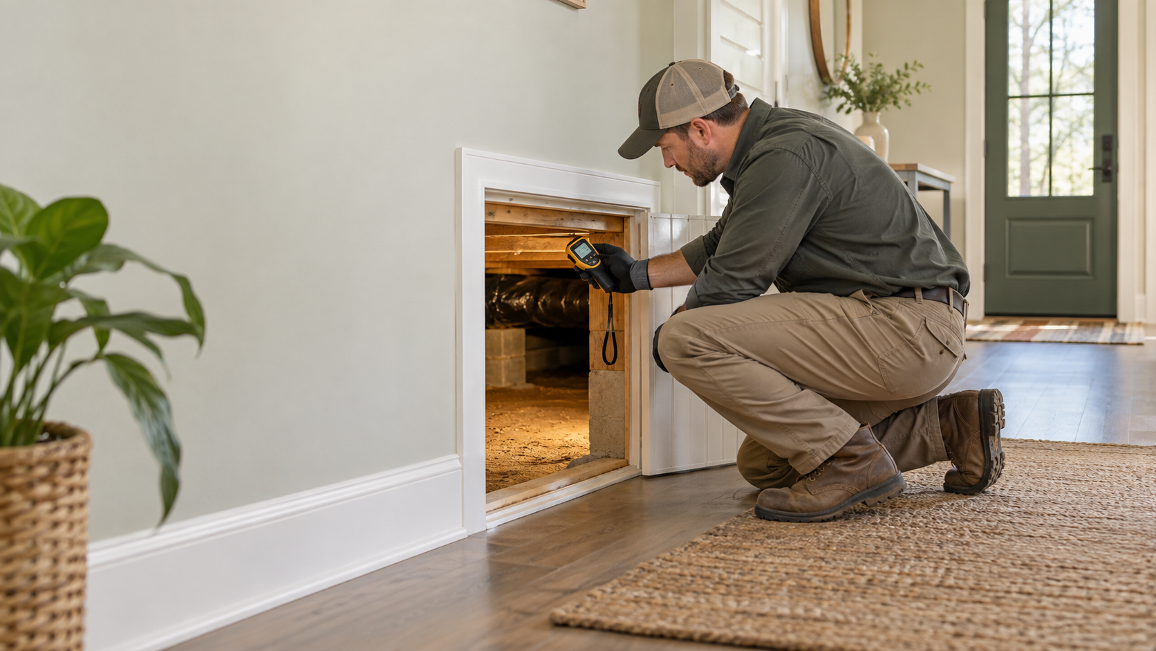 Mold and moisture assessment near a crawl-space entrance